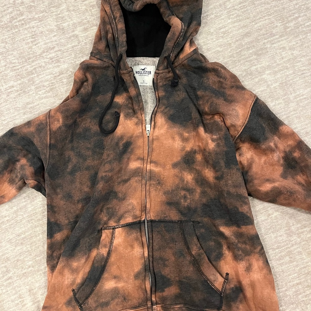 Tie Dye Black and Orange Hollister Zip Up Hoodie